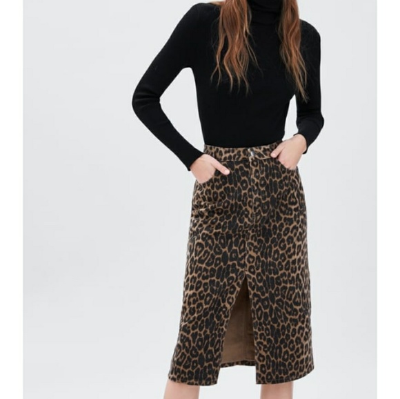 zara leopard denim skirt